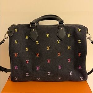 Speedy 40 in Denim with multi colour embroidered logo